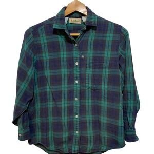 VTG 80s Grunge Indie L.L.Bean Scotch Plaid Tartan button front shirt small